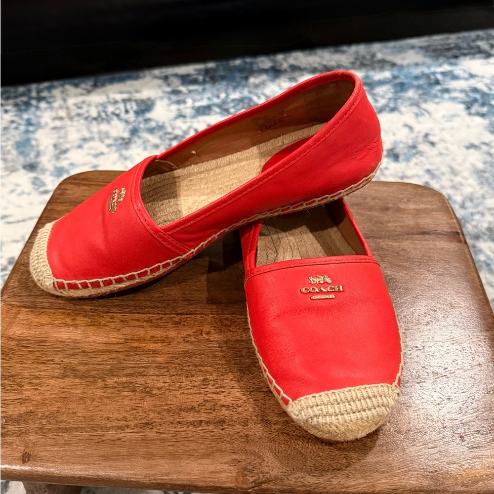 Coach Red Espadrille Flats with Jute Sole